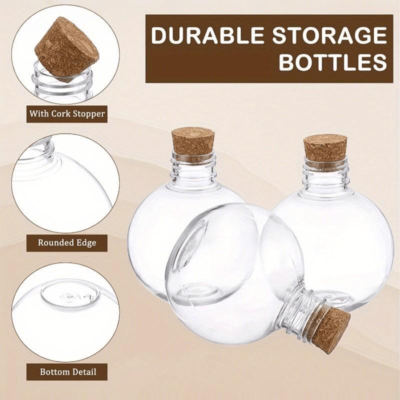 Transparent Plastic Ball-Shaped Potion Bottle with Cork, Sand Art Container, Party Drink Bottle, DIY Craft Bottle, Essential Oil Bottle