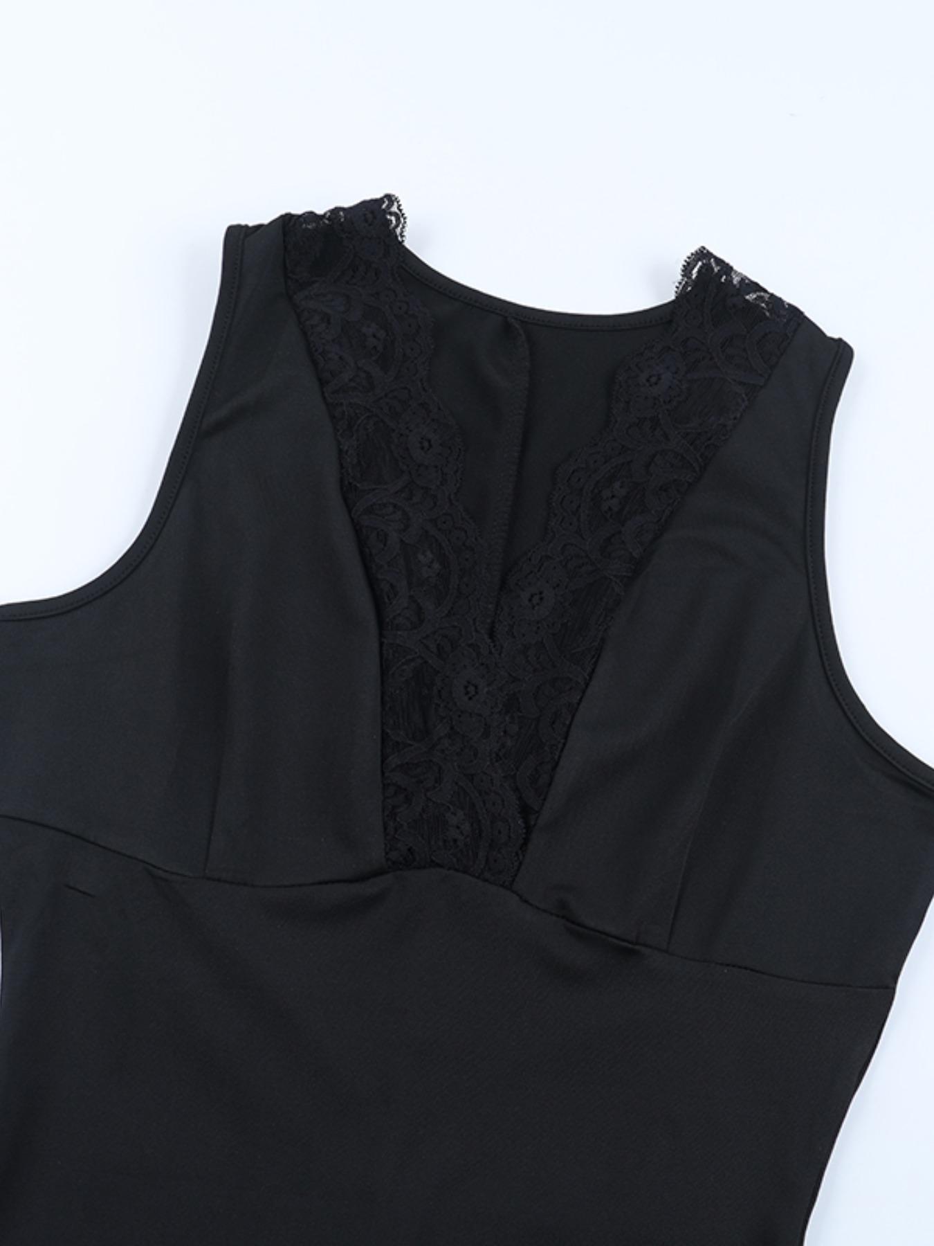 Women's V Neck Lace Trim Jumpsuit, Fitted Plain Design, Sexy Style, Perfect for Casual Wear, Comfortable & Stylish