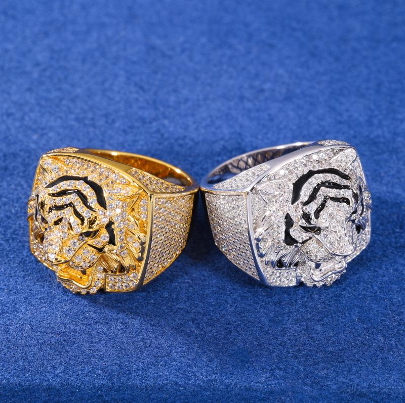 【#R397 】UCCIYO 18K Gold-Plated Tiger Ring with Lab-Grown Moissanite S925 Sterling Silver Synthetic Moissanite Ring for Women Men Hip Hop Jewelry Gift