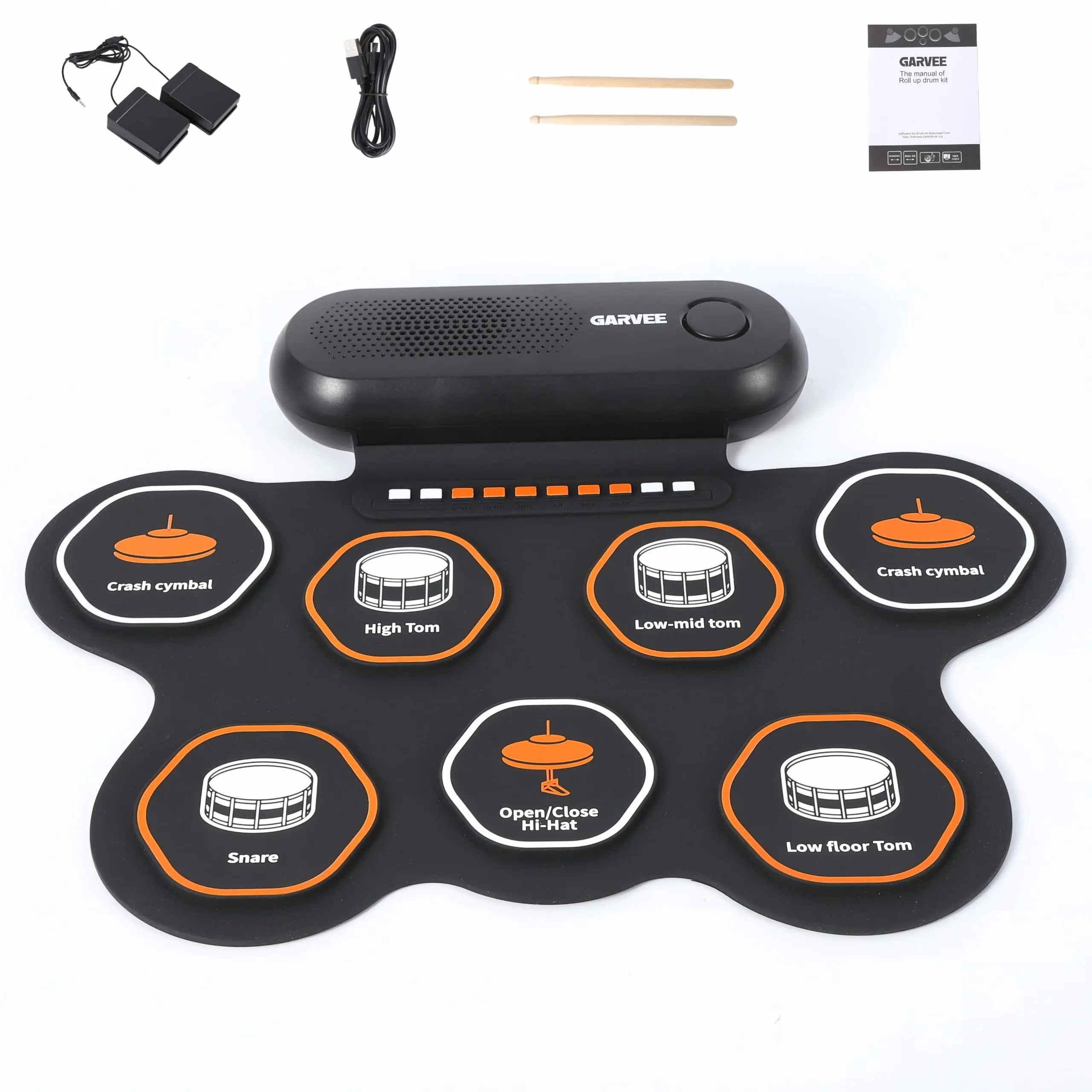 GARVEE 7 Pads Roll Up Electric Drum Set with Drumsticks, Pedals & Rechargeable Battery - Portable Music Instrument, Perfect Gift for Beginners, Teens & Adults