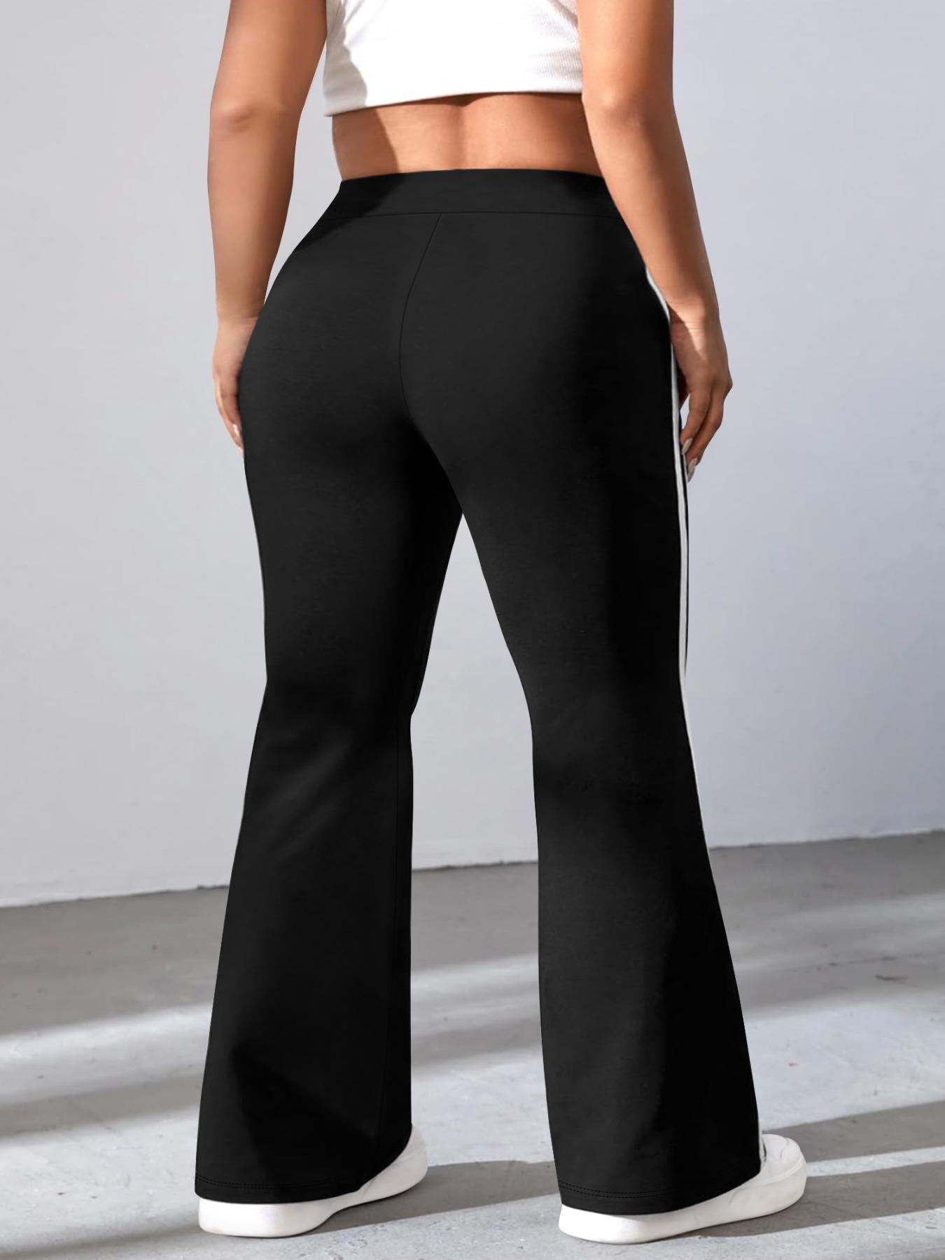 【Plus Size】 Side Stripe Design Flare Leg Leggings, Casual Comfy High Waist Bell Bottom Trousers for Daily Wear, High Waisted Leggings, Women's Bottoms for All Seasons