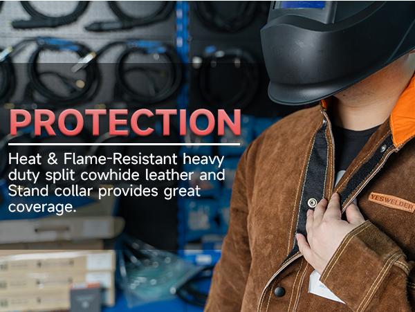 YESWELDER Heavy Duty Split Cowhide Leather Welding Jacket | Heat Flame Resistant Welder Coat for Men & Women | Work Safety Vest with Cotton Lining