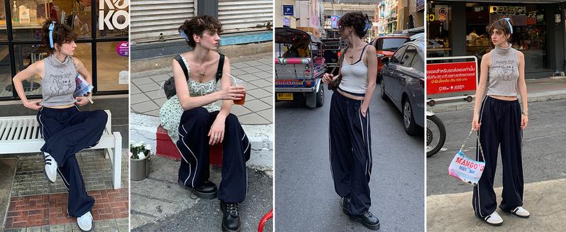 Tanming Womens Y2K Striped Wide Leg Track Pants Comfy Hiphop Jazz Street Dance Jogger Loose Fit Sweatpants with Pockets