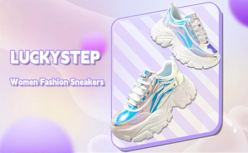 LUCKY STEP Chunky Sneakers for Women Fashion Platform White Leather Casual Dad Shoes Comfortable Wedge Walking Sport Sneakers
