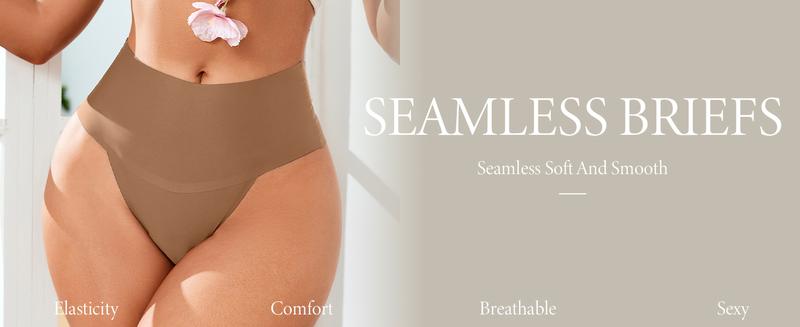 6-Pack Women's V-neck High-Waist Seamless Thong Panties NoShow, Stretchy, Soft & Breathable Underwear;Comfortable Minimalist Lingerie for days comfy underwear Bikini lenceriastylish cotton Bottom undies sexy