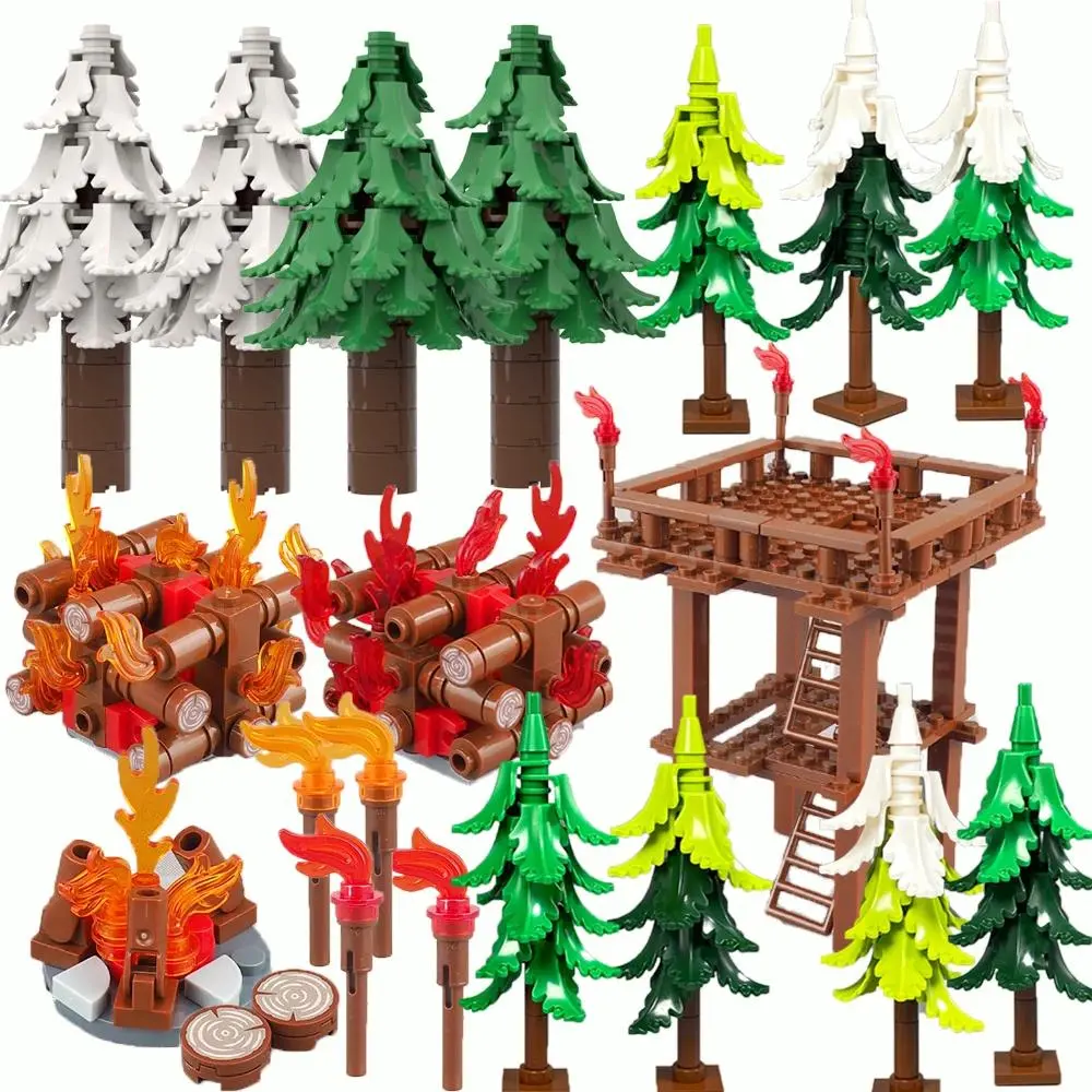 Winter Pine Tree Model Kit: Snow Effect Christmas Tree for DIY Street Display, Compatible Bricks