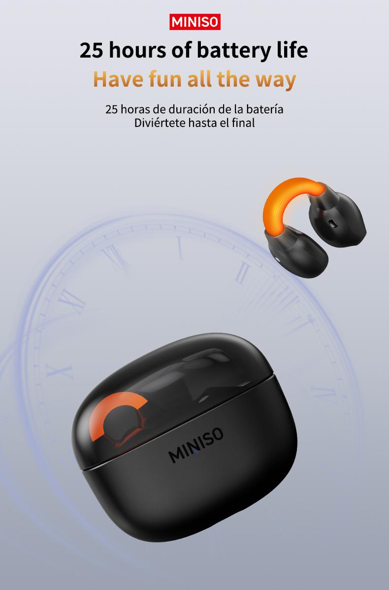 MINISO True Wireless Luminous Earphones MS191, Bluetooth 6.0 Open Earphones, Long Battery Life Wireless Ear Clip Earphones, Wireless Sports Earphones