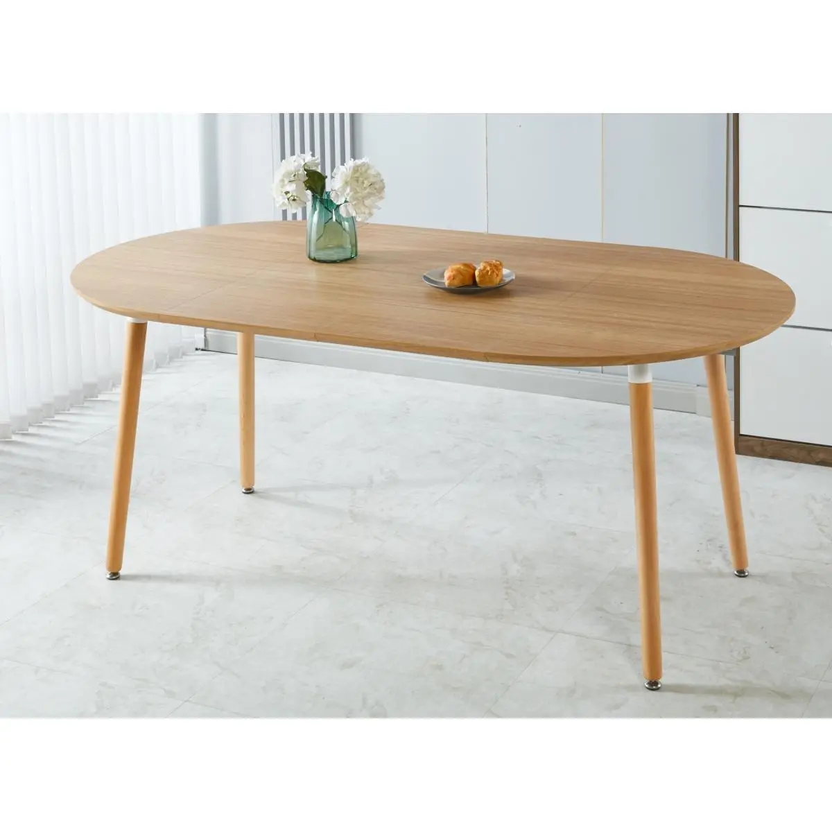 Modern Extensible Dining Table with MDF Top and Metal Legs, Oval Shape, Adjustable 100/140/180 x 100 x 75 cm, Indoor Dining Room and Office Table