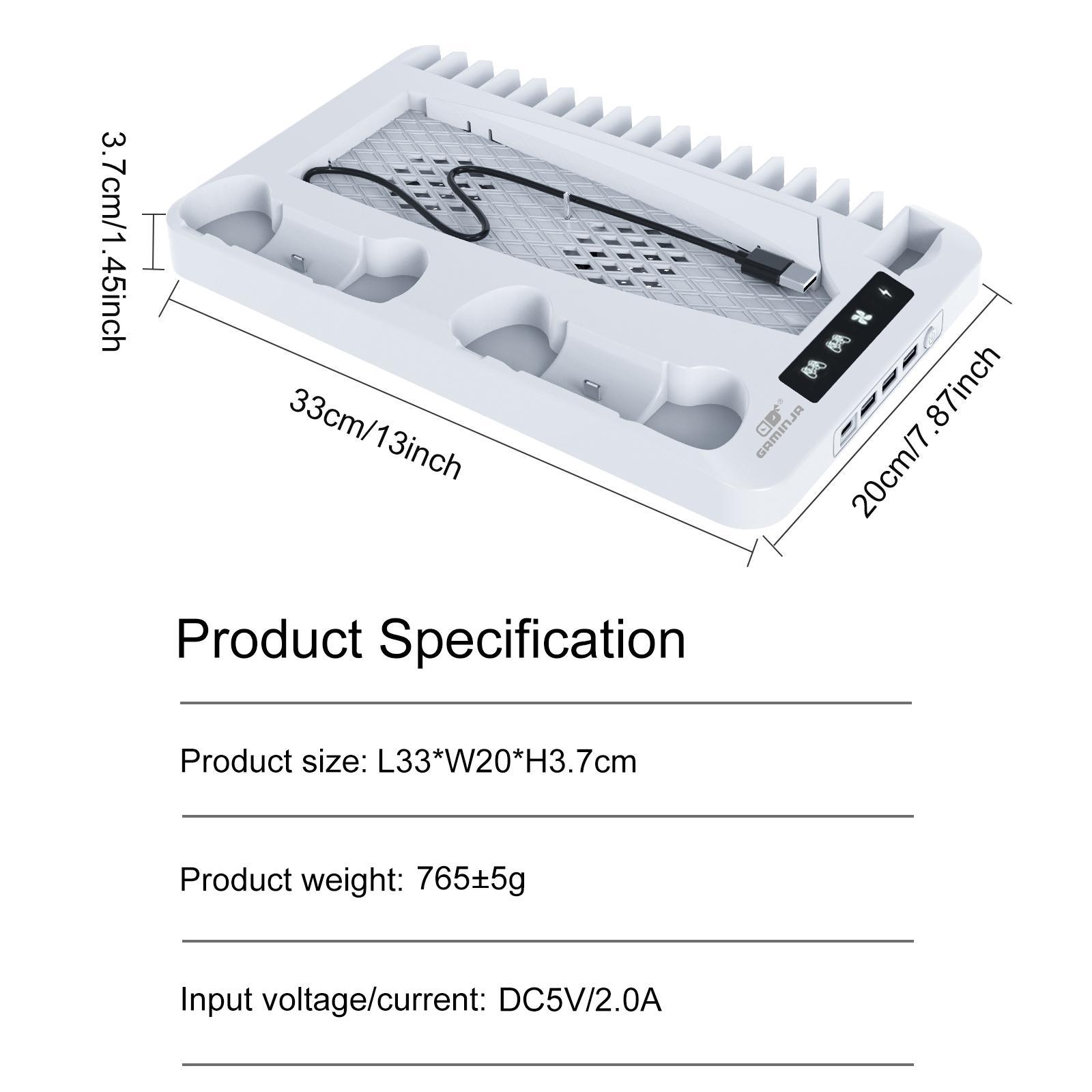 GAMINJA Cooling Fan Base Station for PS5 Slim, Vertical Cooling Fan with Dual Controller Charger, Charging Dock, Charging Accessories for PS5 Slim Console
