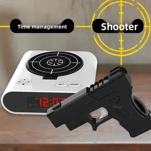 Creative student alarm clock with long battery life, children's pistol wake-up alarm clock, silent ticking target shooting alarm clock toy