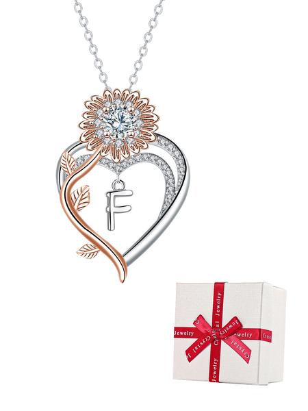 Sunflower Initial Heart Necklace with Rose Jewelry Box, Letter Pendant for Women, Mother's Day Birthday Christmas Gift, Exquisite Jewelry Gift