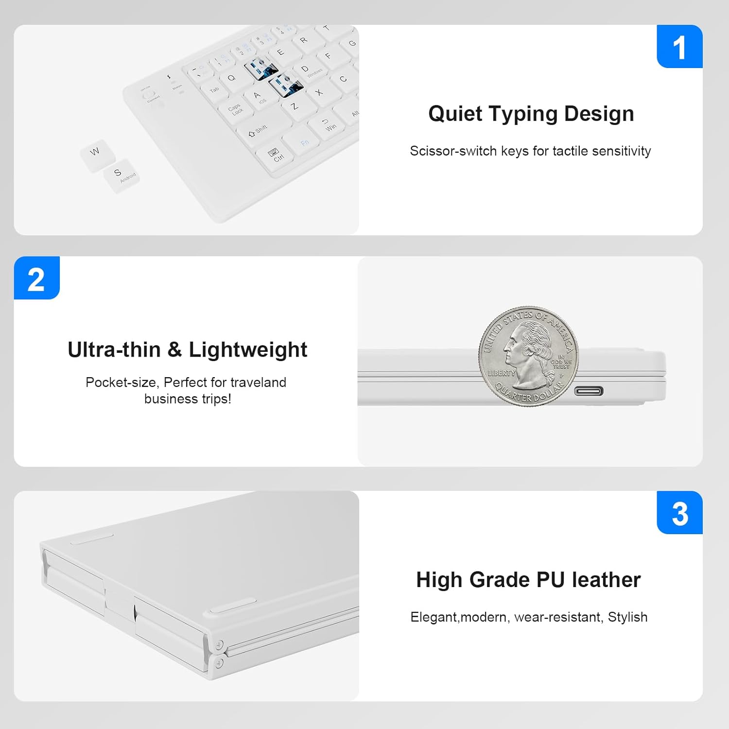 Foldable Wireless Bluetooth Keyboard, Pocket-Sized Travel Folding Keyboard for iPad, iPhone, Smartphone, Tablet and Laptop