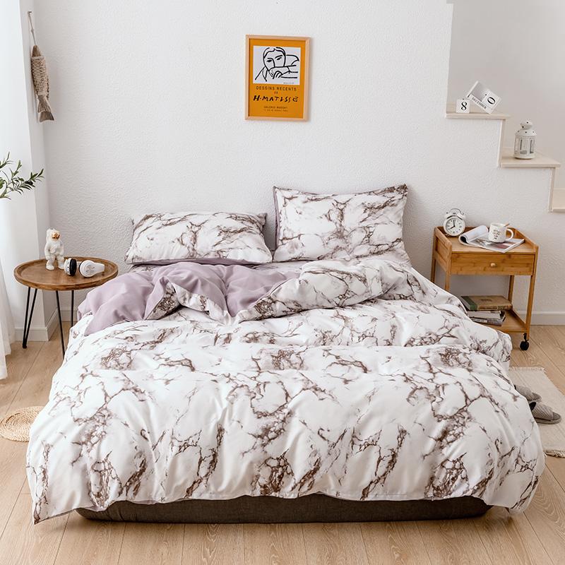 Marble Pattern Plain Color Printed Decorative Duvet Cover Set, Comfortable Bedroom Accessories, Includes 1 Fitted Sheet and 1/2 Pillowcases