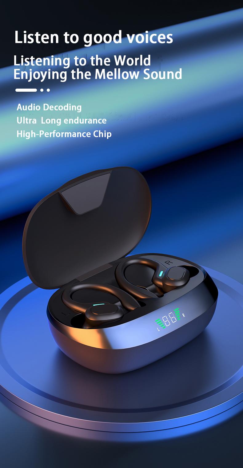 MSHUKCOE Bluetooth Headphones Wireless Earbuds With Charging Case Digital Display Sports Ear buds with Earhook Premium Deep Bass IPX5 Waterproof Over-Ear Earphones for TV Phone Laptop