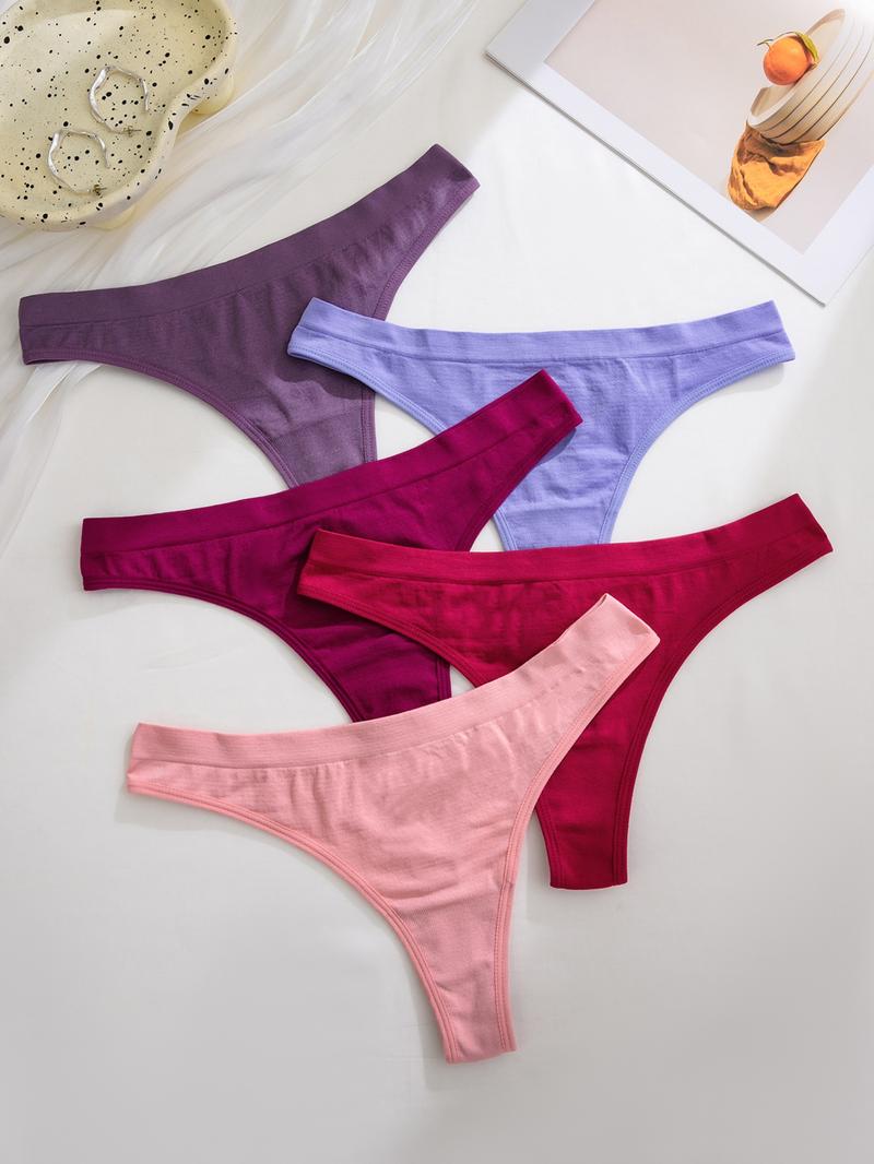 Women's Solid Color Drop Waist Thong, Soft Breathable Panty for Daily Wear, Women's Fashion Comfy Underwear for All Seasons