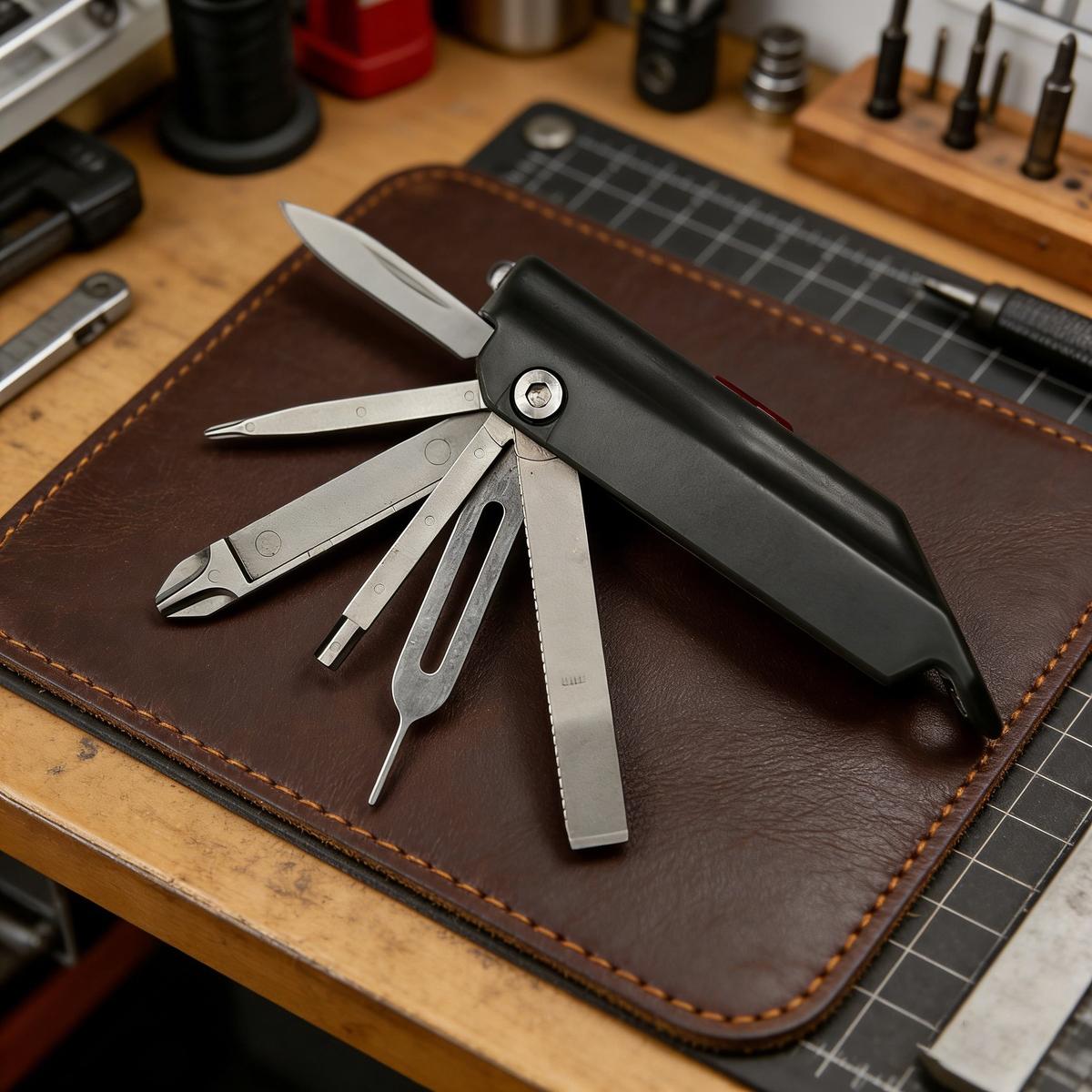 1PC, multifunctional small tool, lockless folding knife, integrated functions such as screwdriver, card retrieval needle, LED light, etc., compact size, easy to store or carry, suitable for outdoor or home use, holiday gift