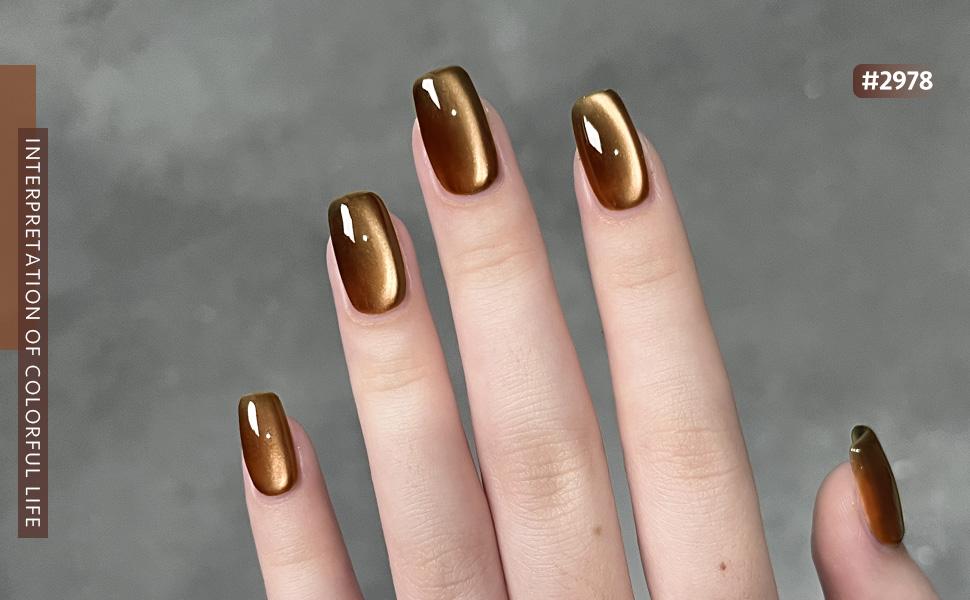 GAOY Sparkling Amber Cat Eye Gel Nail Polish Set with Magnet, Jelly Brown Cat Eye Christmas Gift Idea, Salon UV Gel Manicure and Nail Art DIY at Home