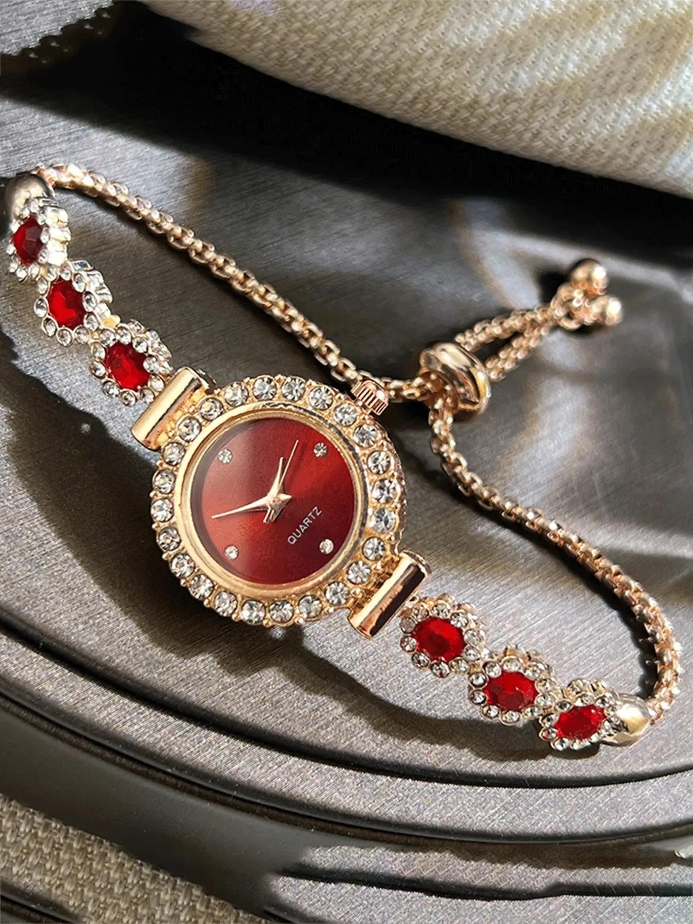 Lazy free pull-out women's bracelet, women's watch, fashionable color inlaid with diamonds, fashionable temperament quartz watch