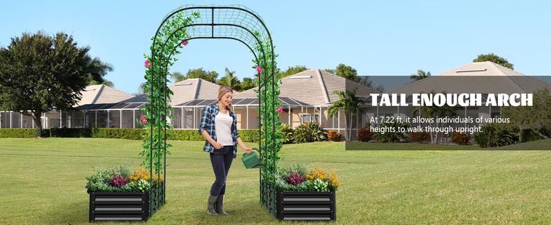 Lilypelle 3 in 1 Raised Garden Bed with Tall Arch Trellis for Climbing Plants, Galvanized Planter Box Outdoor for Gardening, Vegetables, Flower
