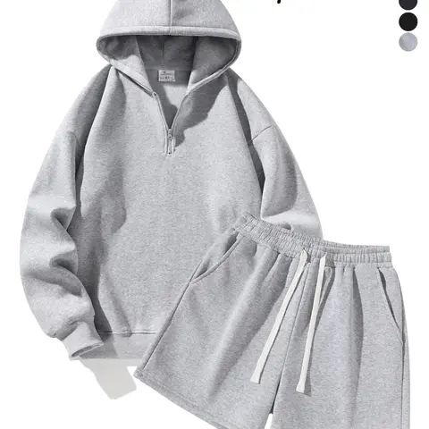 【Black Friday】Unisex Half-Zip Hoodie with Shorts, Sporty Plain Comfortable Warm Two-Piece Set for Jogging, Running & Workout, Casual Activewear for Daily Wear & Outdoor Activities