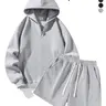 【Black Friday】Unisex Half-Zip Hoodie with Shorts, Sporty Plain Comfortable Warm Two-Piece Set for Jogging, Running & Workout, Casual Activewear for Daily Wear & Outdoor Activities