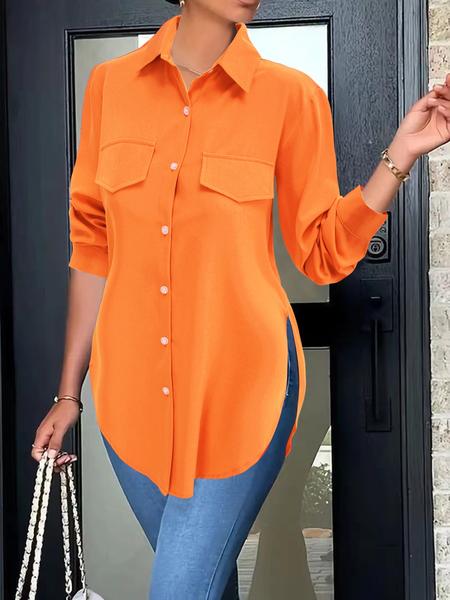 Women's Plain Button Front Split Hem Shirt Blouse, Casual Long Sleeve Collared Top for Spring & Fall, Summer Outfits 2024, Women's Clothing for Daily Wear