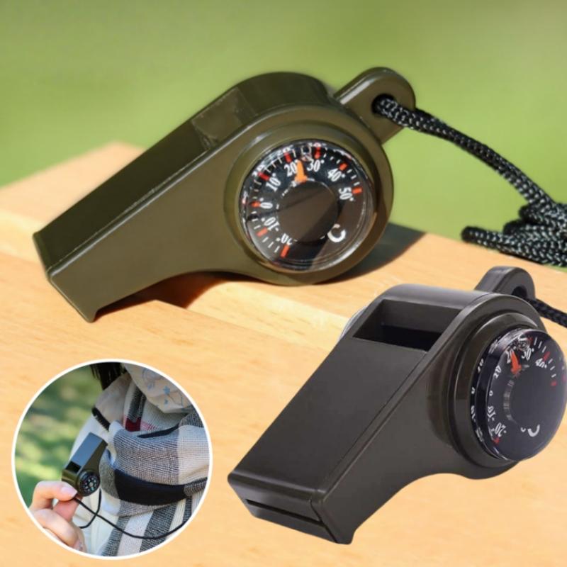 Multi-Function Safety Whistle - Loud High-Decibel Alarm, Compass & Thermometer for Camping, Hiking, Outdoor Adventures
