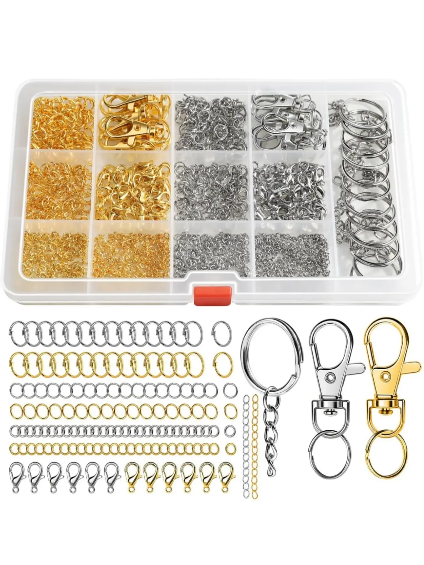 990pcs Keychain Making Kit, Includes Clips, Rings, Jump Rings, Lobster Clasps, Ideal for Jewelry and Wallet Making