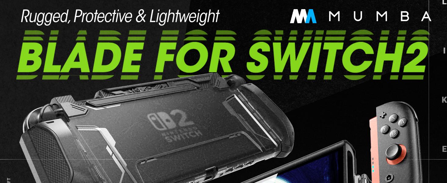 Mumba Blade Series for Nintendo Switch 2 (2025) – Dockable TPU grip case with enhanced protection. Features quick-release Joy-Con design, optimized for 7.9" screen. Ergonomic & lightweight. Black Controller Cover Gaming Items