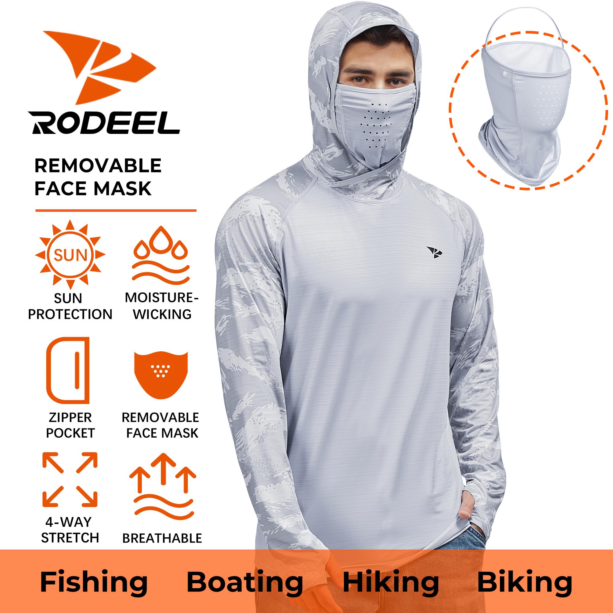 【RODEEL】931 Sun Hoodie Shirts w/ Removable Mask Neck Gaiter Men UPF 50+ UV Protection Long Sleeve Lightweight Quick Dry Moisture Wicking Breathable Cooling Athletic Activewear for Outdoor Sports Hiking Camping Fishing Construction Roofing, Holiday Gift