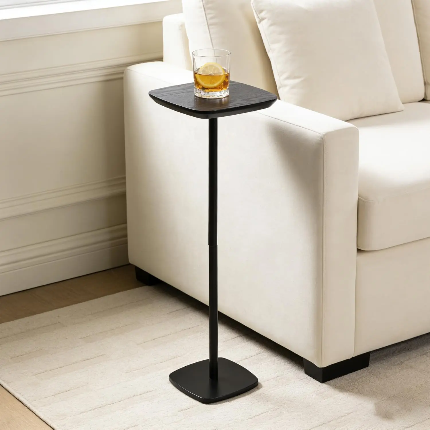 Pedestal Side Table, Small Drink Tables Pedestal Stand, Black Square Mini End Table, Cocktail Martini Coffee Tables, Tiny Side Table for Living Room,Small Spaces,Sofa,Couch
