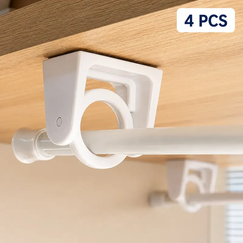Curtain Rod Holder, Easy-Install No-Drill Curtain Rod Holder, 360° Flexible Adhesive Backed Curtain Rod Holder for Home & Office, Adhesive Mount
