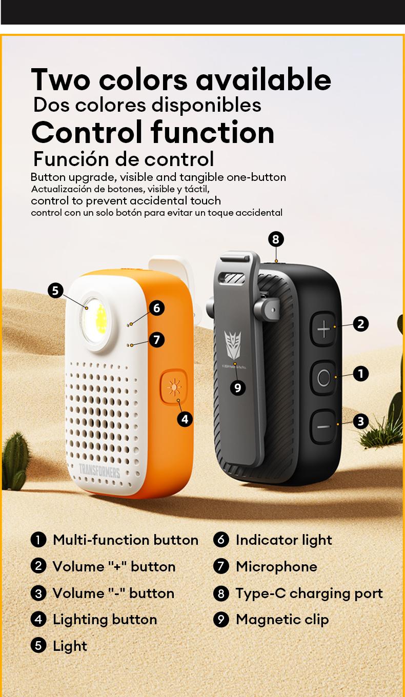 Transformers TF-Y07 PRO Bluetooth Speaker Dual Wear Design with Magnetic/Clip Collar, HiFi Stereo Sound, IPX67 Waterproof