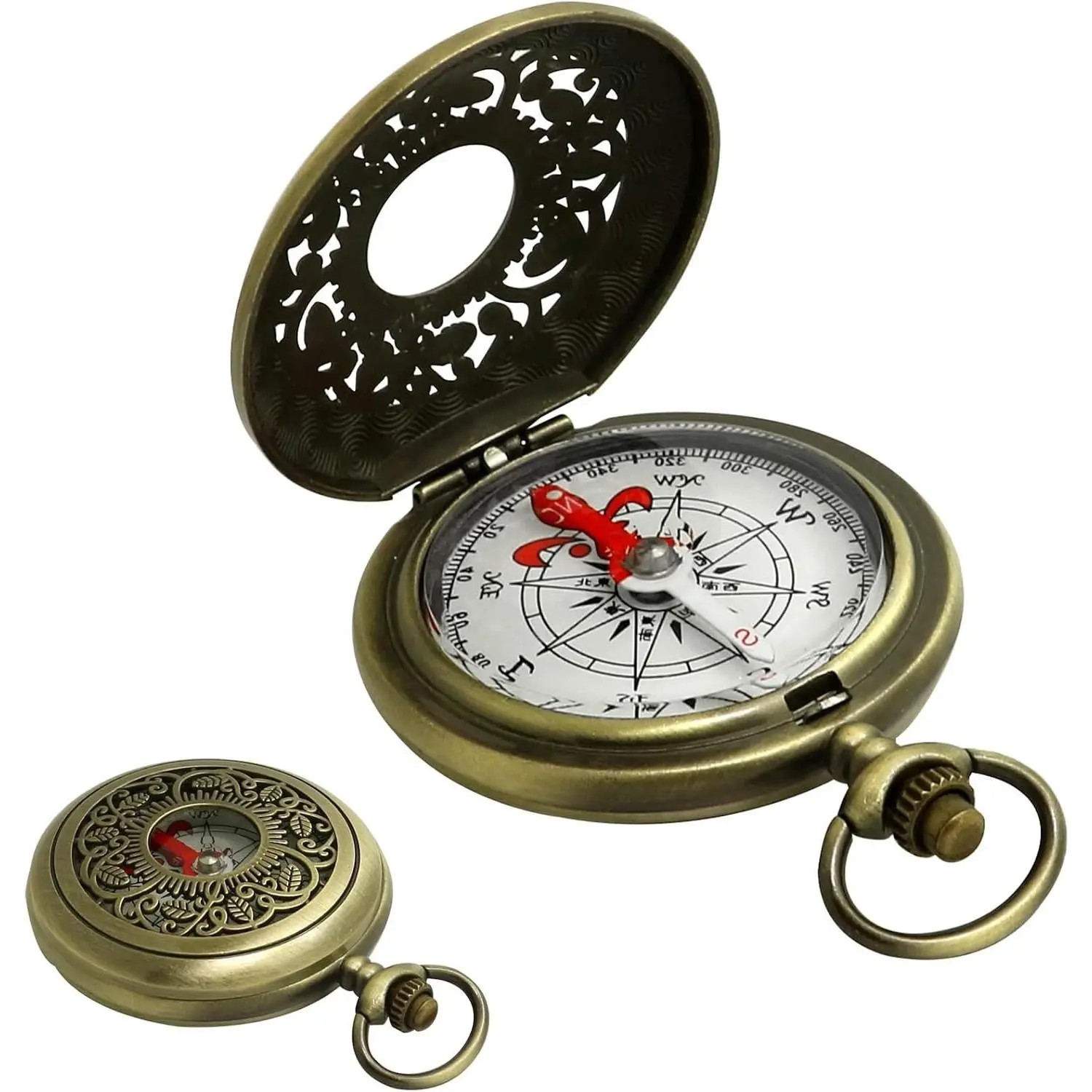 Antique Brass Compass - Waterproof Survival Compass for Hiking & Camping, Vintage Military Gift with Keychain (Kids & Outdoor)Gift
