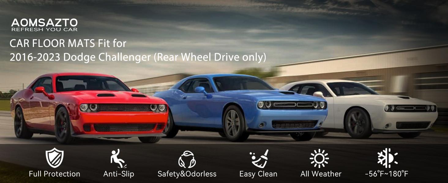 All-Weather Floor Mats for Dodge Challenger 2015-2023 RWD | Anti-Skid Rubber Liners | Challenger Accessories