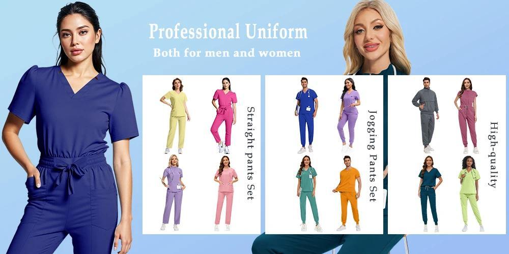 Women's Solid V-Neck 2-Piece Scrubs Set - Short Sleeve V-Neck Top & Pants, Standard Fit Women's Clothes for All Seasons, Medical Dental Workwear (Menswear Compatible)
