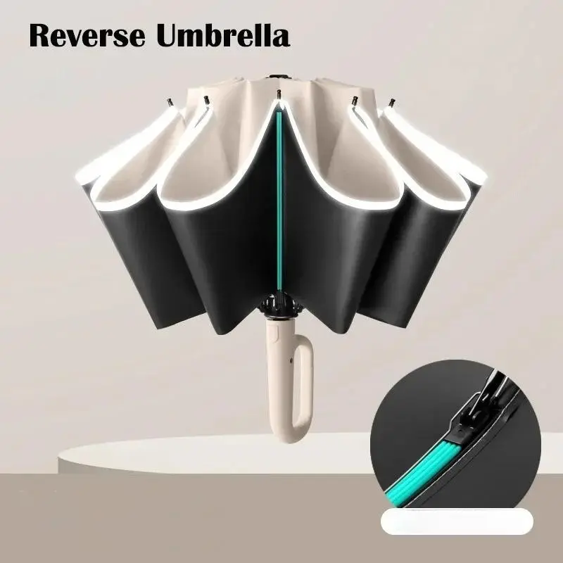 60K Buckle Men Women Umbrella Fully Automatic Reverse Folding Umbrella with Windproof Reflective Stripe UV Umbrellas Foldable Automatic Umbrella