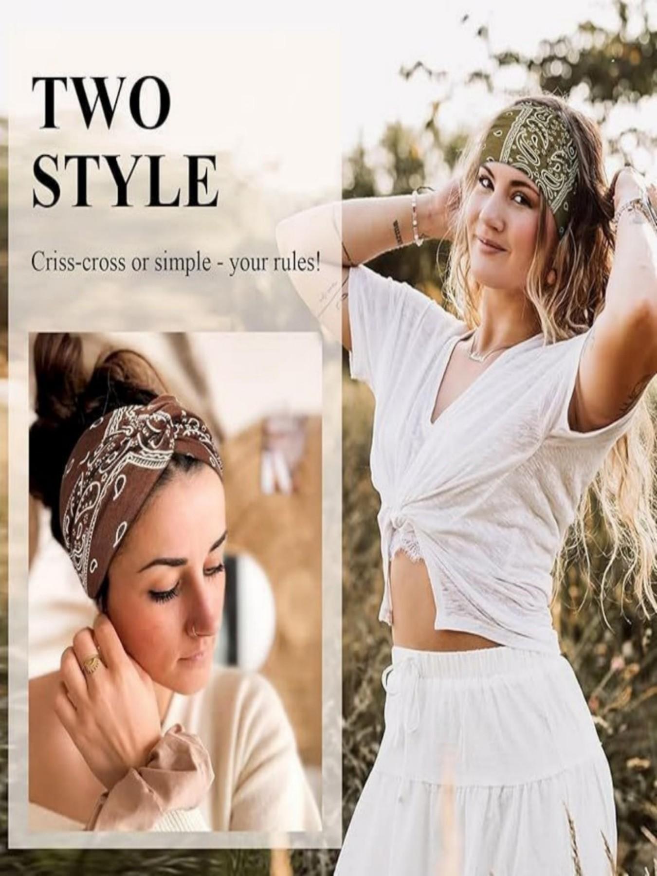 Women's 4-Piece Headband Set, Wide Thin Elastic Bohemian Style, Cashew Flower Retro Cross Edge, Sports Yoga Makeup Accessories