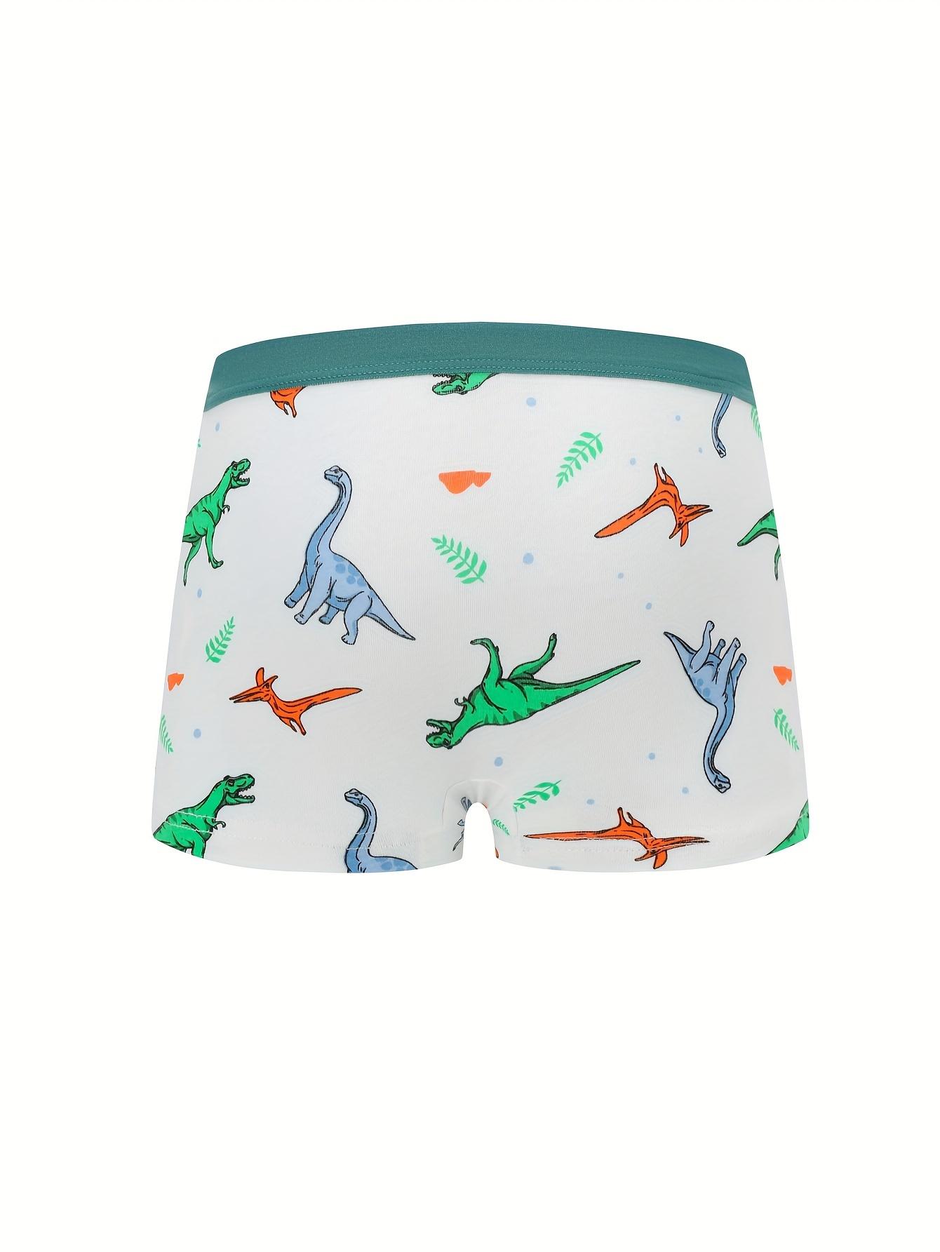 6-Pack Boys' Boxer Briefs, Casual Dinosaur Print Underwear with Color Mixing for Toddlers Ages 2-7 Years, Size 4-5Y, Cartoon Print, 2-3Y