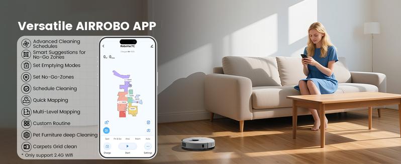 AIRROBO L60+ Self-Empty Robot Vacuum and Mop Cleaner with Ultrasonic Carpet Detection,6000Pa Suction,Laser Obstacle Avoidance,240min Long Runtime