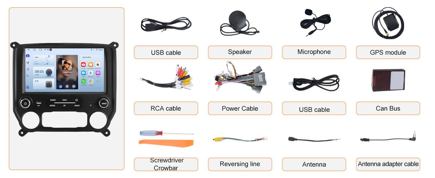 Car Stereo for Chevy Silverado GMC Sierra 2014-2018 touch screen has Android Auto Wireless Carplay, Bluetooth WIFI supports GPS Navigation (With Bose system, you need to purchase an additional fiber optic box! ! !）