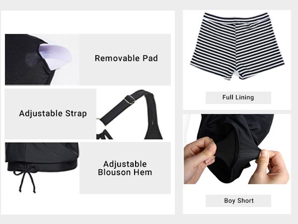 Holipick Womens Tankini Swimsuits Two Piece Tummy Control Bathing Suits Blouson Tankini Top with Sporty Boy Shorts Plus Size Tankini Swimsuits for Women Swimwear Swimsuits for Curvy Women