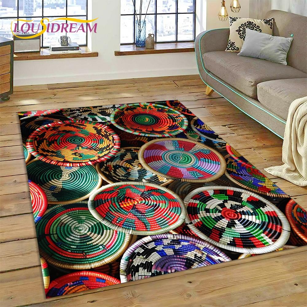 Colorful Crochet Mandala Flannel Area Rug - Boho Ethnic Woven Pattern Print Soft Mat for Living Room, Non-Slip Bohemian Home Decor #BohoMandalaRug #ColorfulCrochetMat #EthnicHomeDecor #2DWovenCarpet #NonSlipFlannelRug