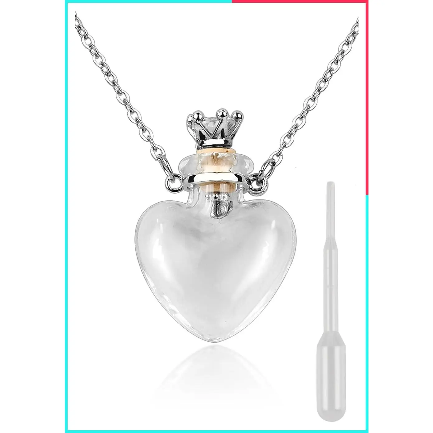Heart Shaped Glass Vial Necklace with Perfume Bottle Pendant Keepsake Urn for Ashes and Liquid Memorial Jewelry for Women