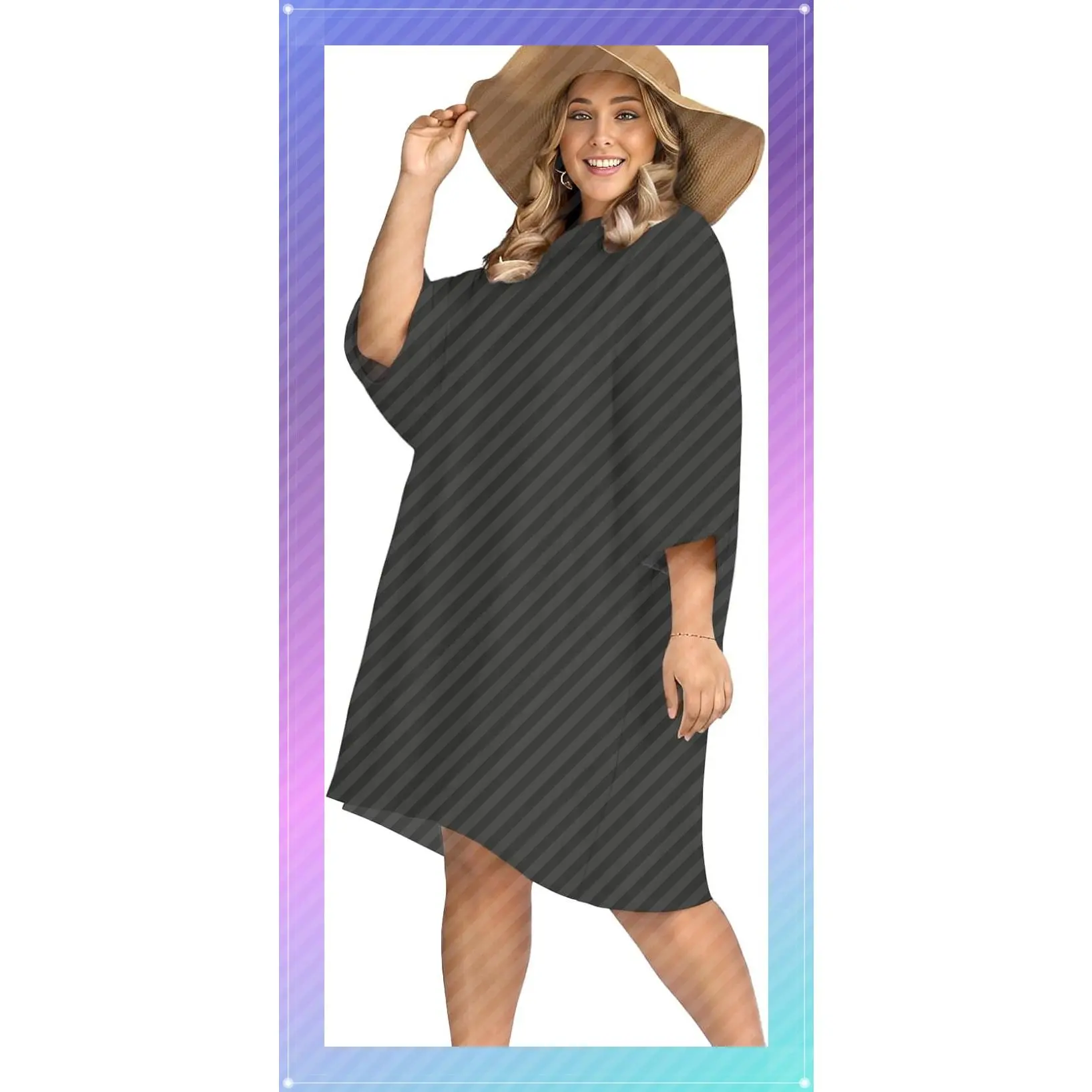 Women's Plus Size Terry Cloth Surf Poncho Changing Towel Swim Cover Up with Pocket and HoodGift