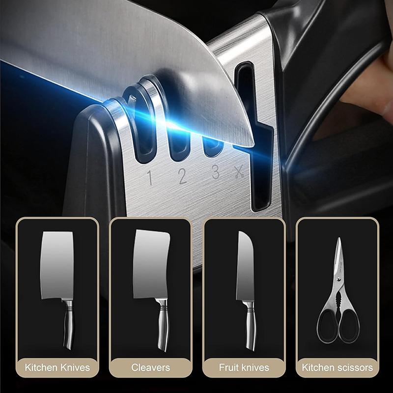 4 in 1 Knife & Scissors Sharpener, 1 Count 4 Stage Knife Sharpener, Kitchen Knife Scissor Sharpener, Manual Knife Sharpening Tool with Handle