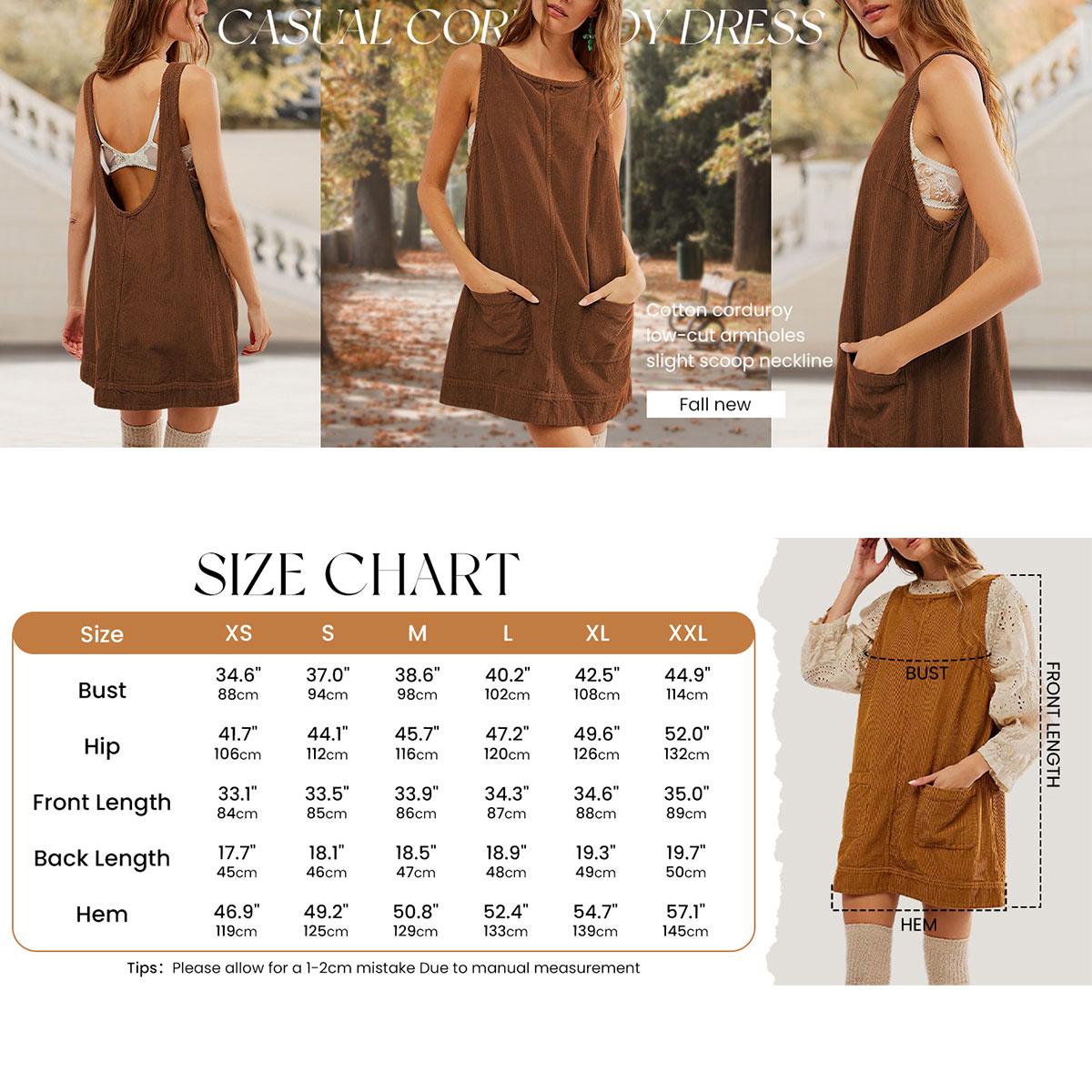 Women's Corduroy Overall Dress Round Neck A Line Skirtall Jumper Mini Dress Pinafore with Pockets#TikTokShopBlackFriday