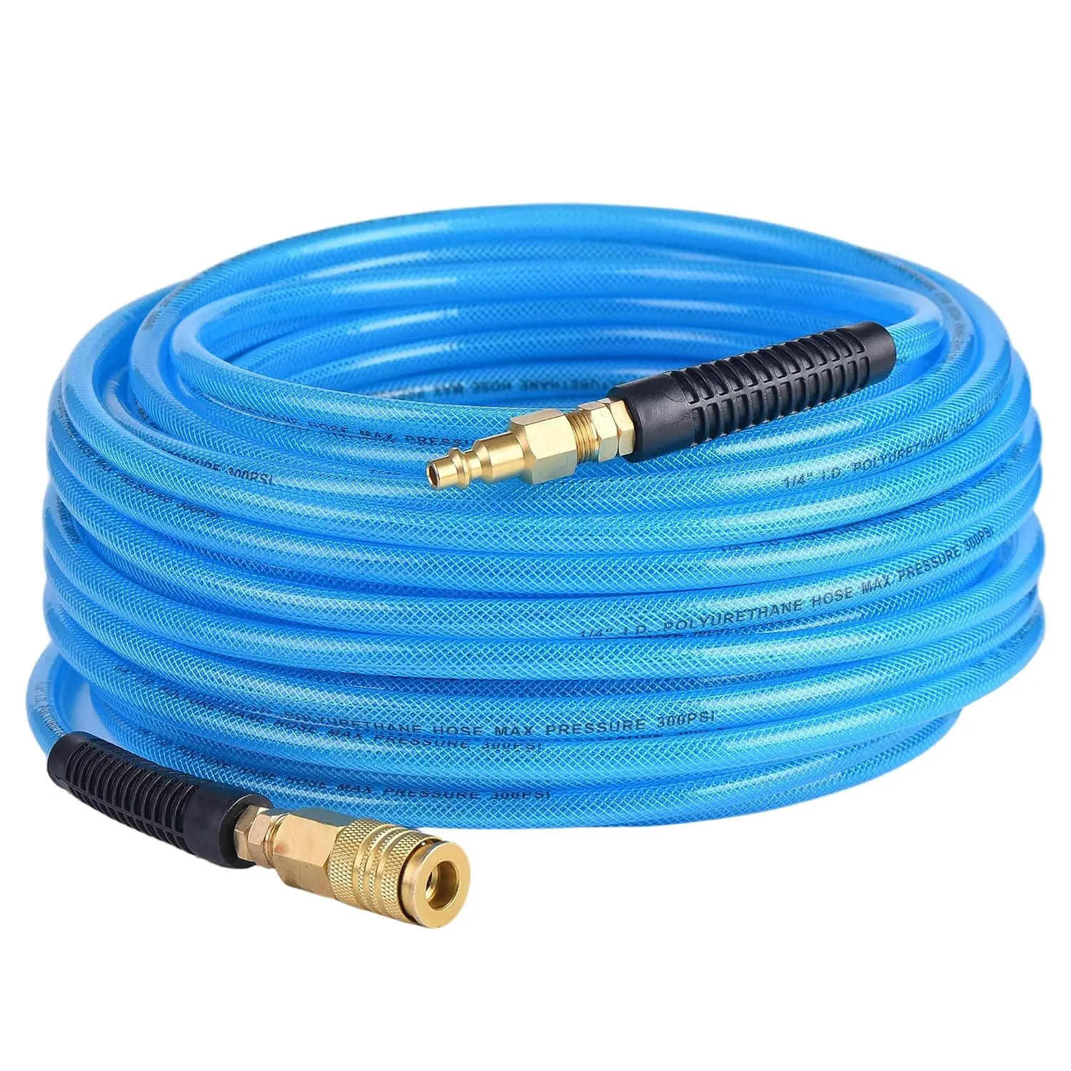 100ft Long 1/4 in Reinforced Polyurethane Air Compressor Hose - Flexible, Heavy-Duty Braided Pneumatic Hose with Quick Connect Fittings, 300 PSI for Garage, Shop Use