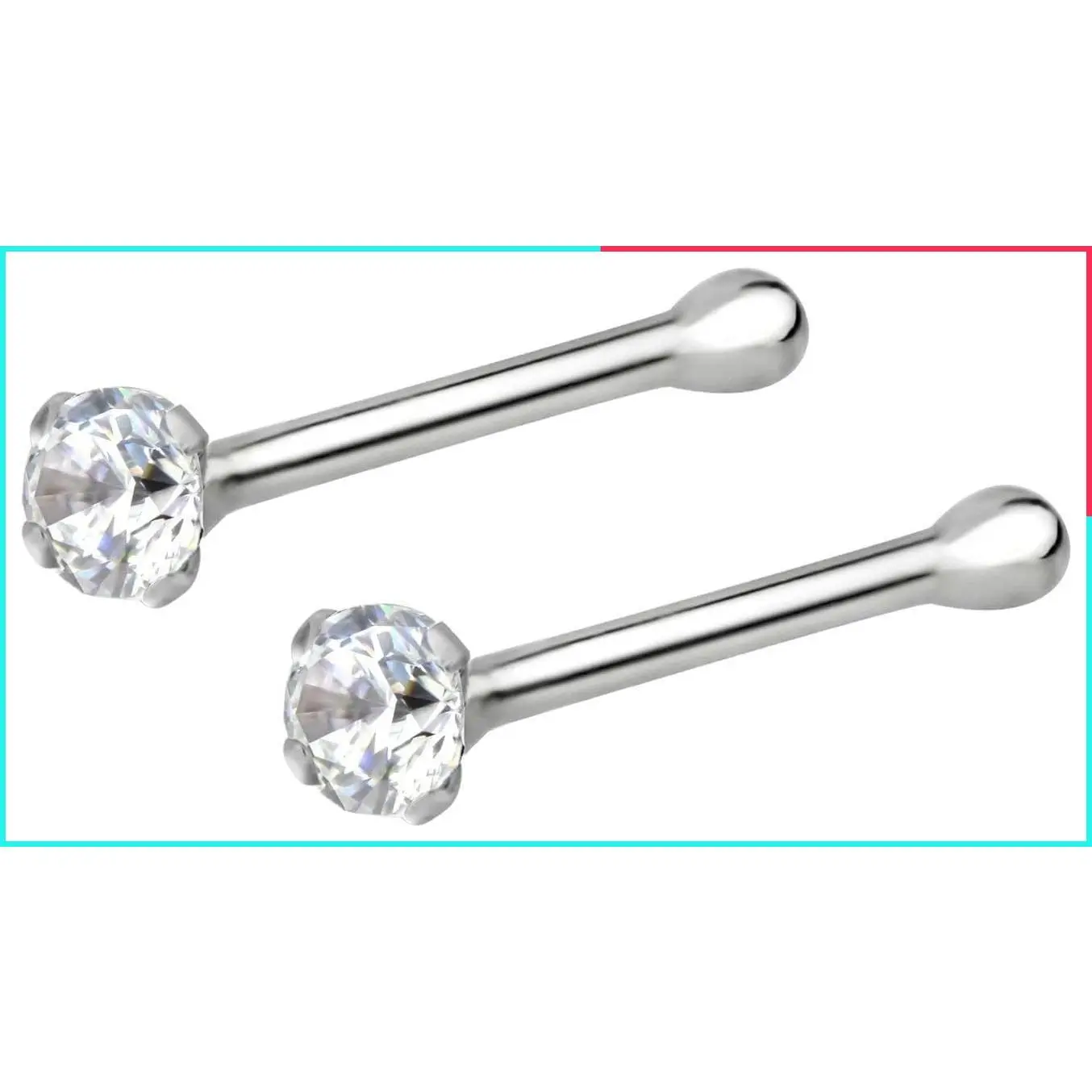 Sterling Silver Nose Rings Bone Studs with CZ Simulated Diamond Crystal, 1.5mm 22G