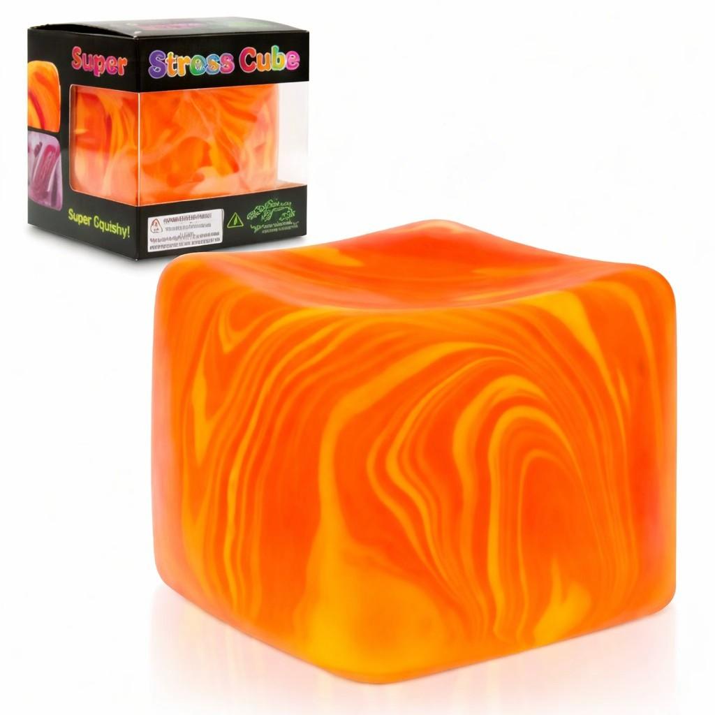 Anxiety-Relieving Squeeze Toy, Stress-Relief Fidget Cube, Substantial & Tactile Sensory Toy, Unique Swirled Color Design, Suitable for Adults & Children, Candy-Themed Stress Ball